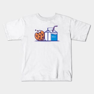 Milk Box And Chocolate Cookies Cartoon Vector Icon Illustration Kids T-Shirt